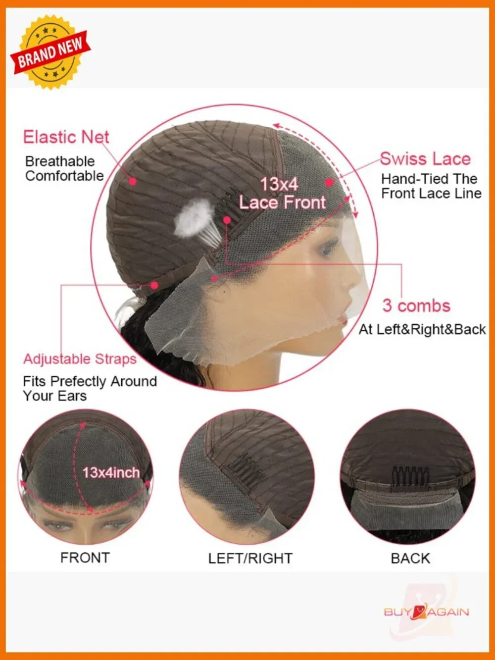 180 Density Deep Wave Lace Front Wig Human Hair 13x4 HD Transparent Pre Plucked